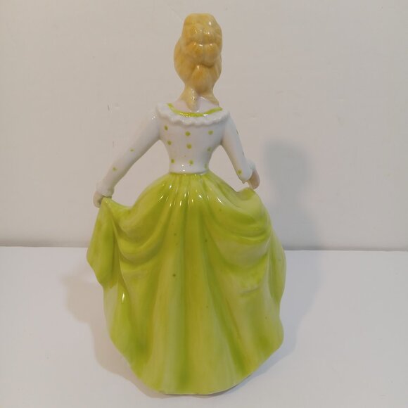 VTG Porcelain Victorian Lady Dancing In Green Skirt White Green Polka Dot Top 8" - Picture 5 of 6